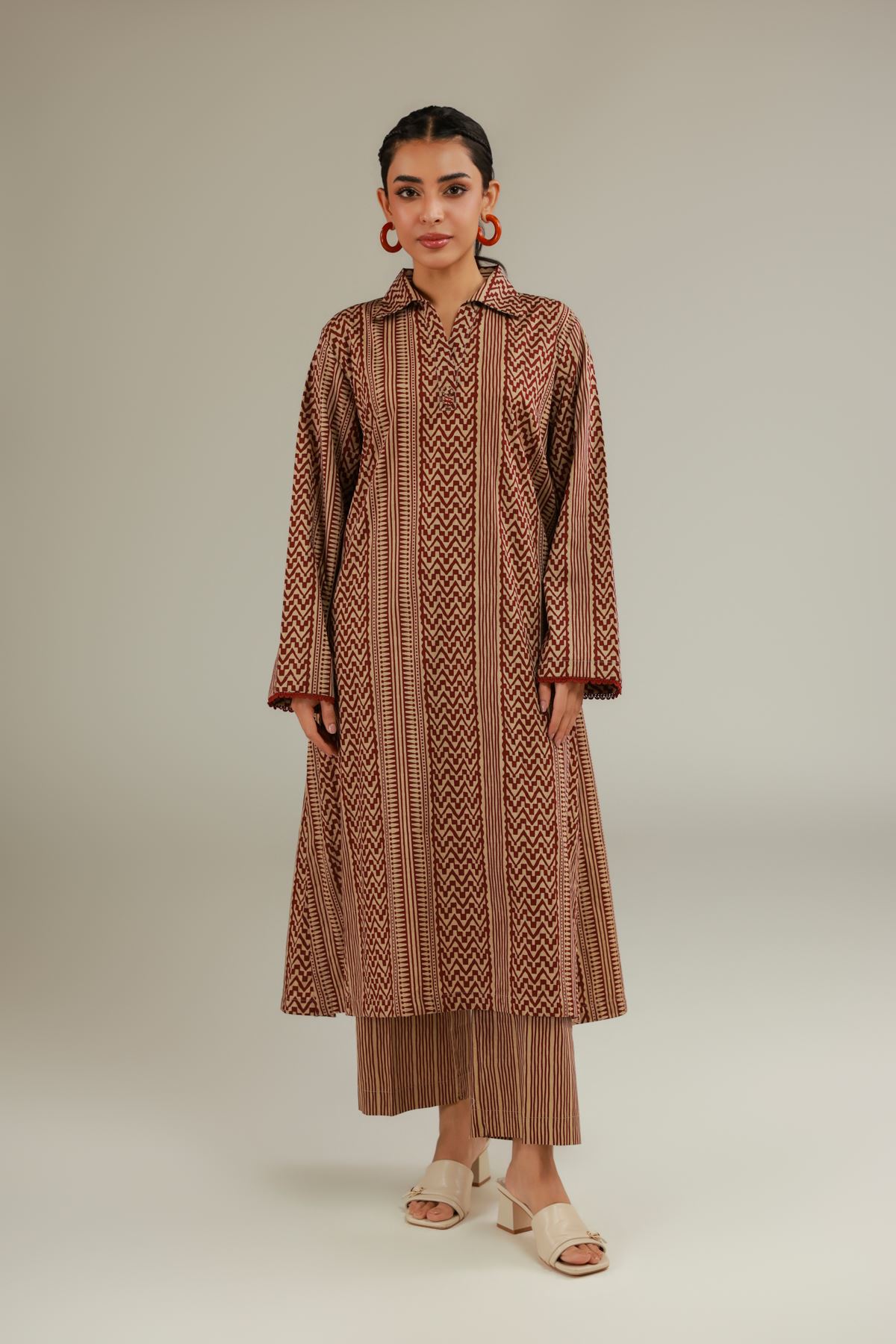 Printed Textured Cotton Brown Cotton Kurta - 25-09-11E10-02TB-VG