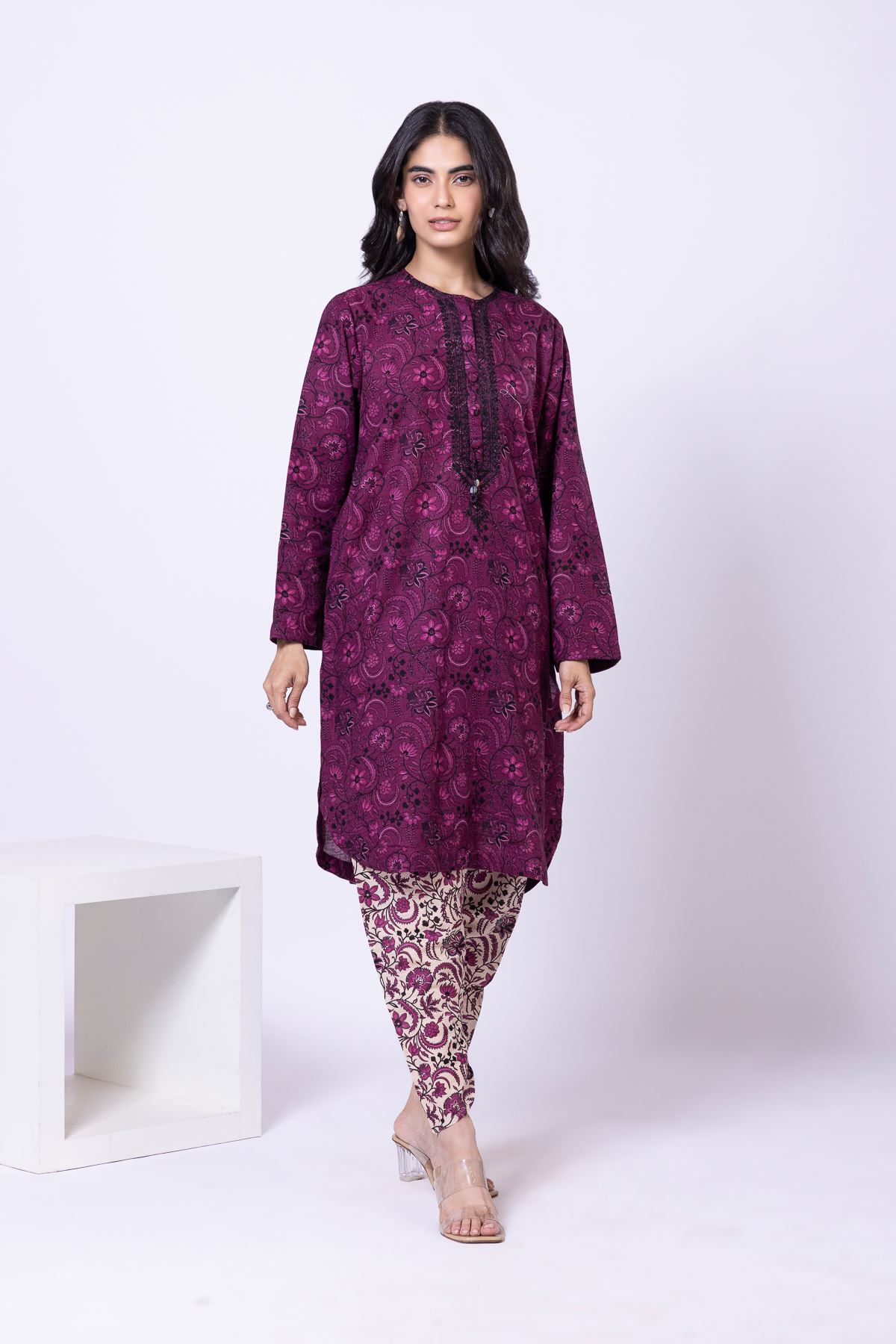 Printed Textured Cotton Shalwar - 25-09-11E10-10TB-VG