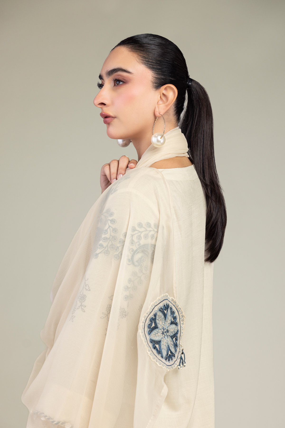 Embroidered Chiffon Off-White Chiffon Dupatta - 1-26-309-B-D1-VG