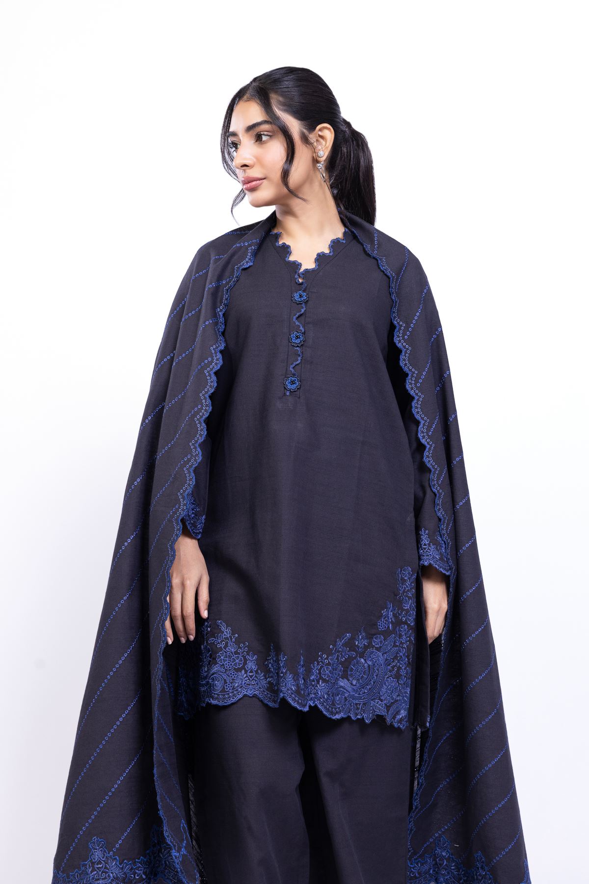 Embroidered Khaddar Dupatta - 25-10-10S6-01TB-VG