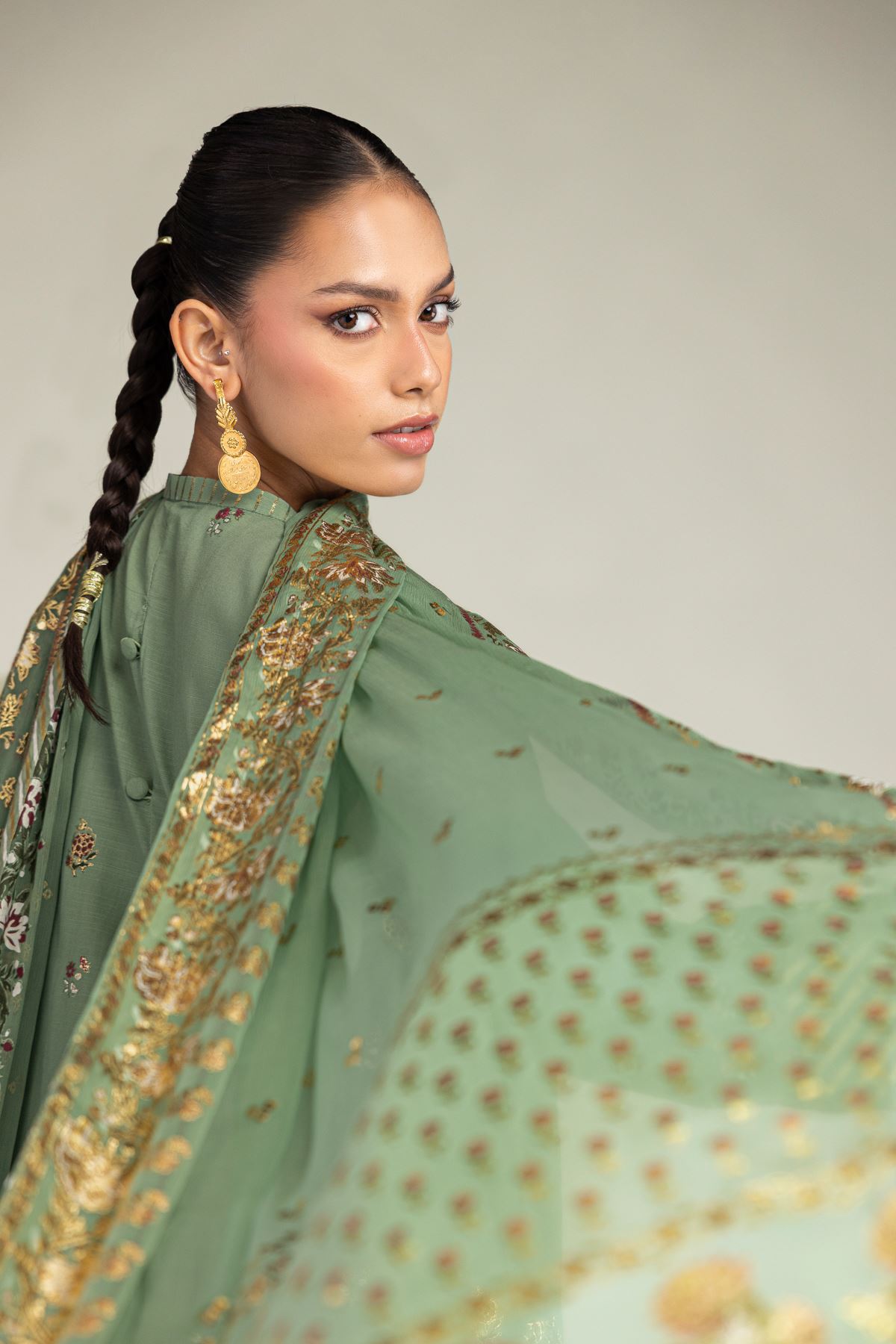Embroidered Raw Silk 3-Piece Co-ords Set - 8-26-304-A-B1-VG