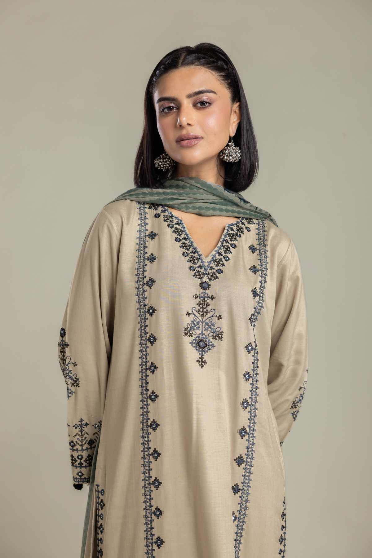 Embroidered Raw Silk 3 Piece Tailored - 1-26-408-A-B1-VG