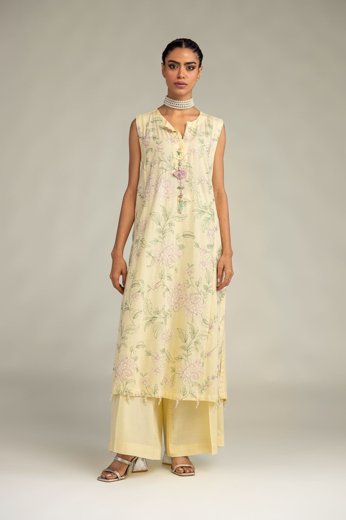Embroidered Raw Silk Yellow Sleeveless Kurta - 2-26-306-A-D1-VG