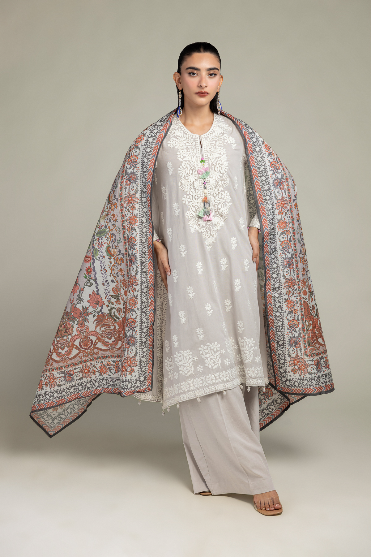 Embroidered Polyester Silk Floral Silk Dupatta - 2-26-302-C-F1-VG