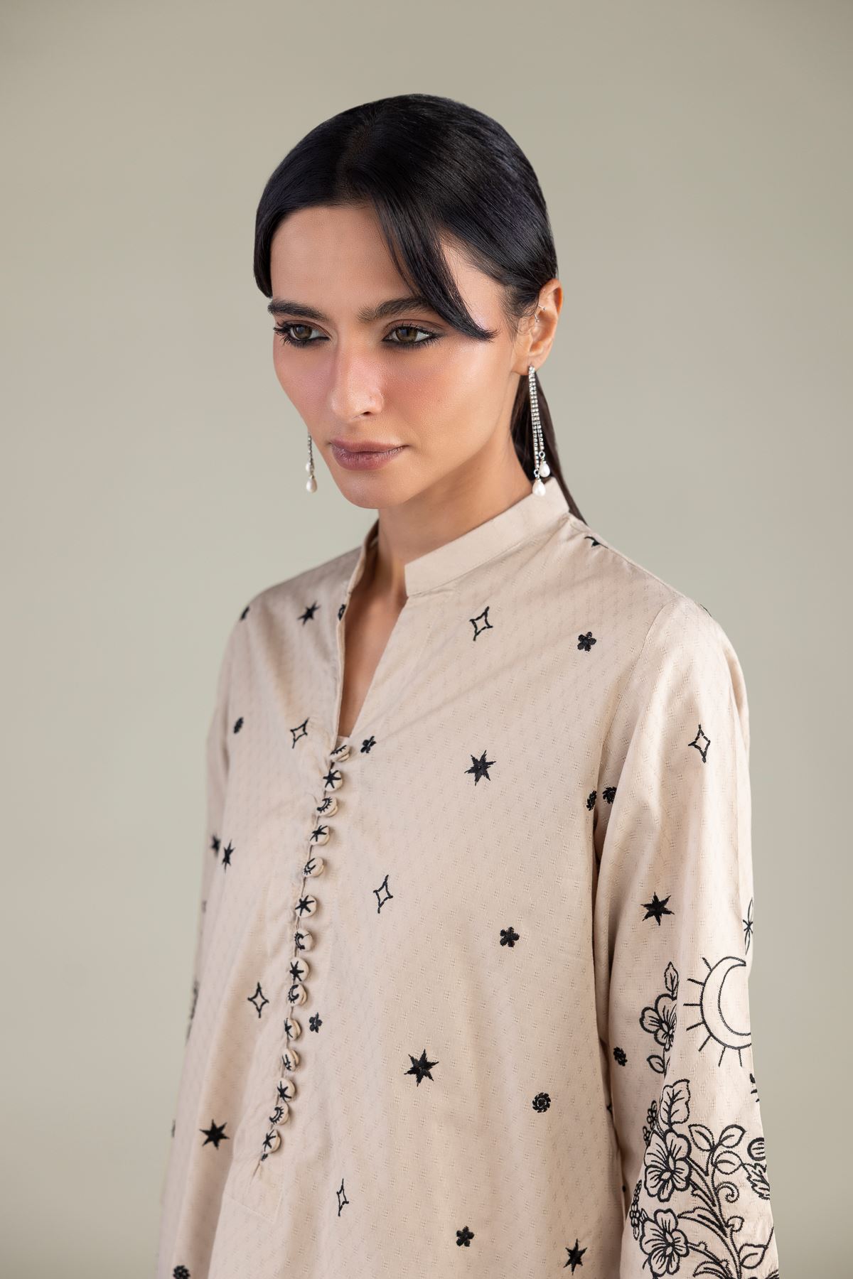 Embroidered Cotton Dobby Beige Floral Kurta - 8-26-213-A-B1-VG