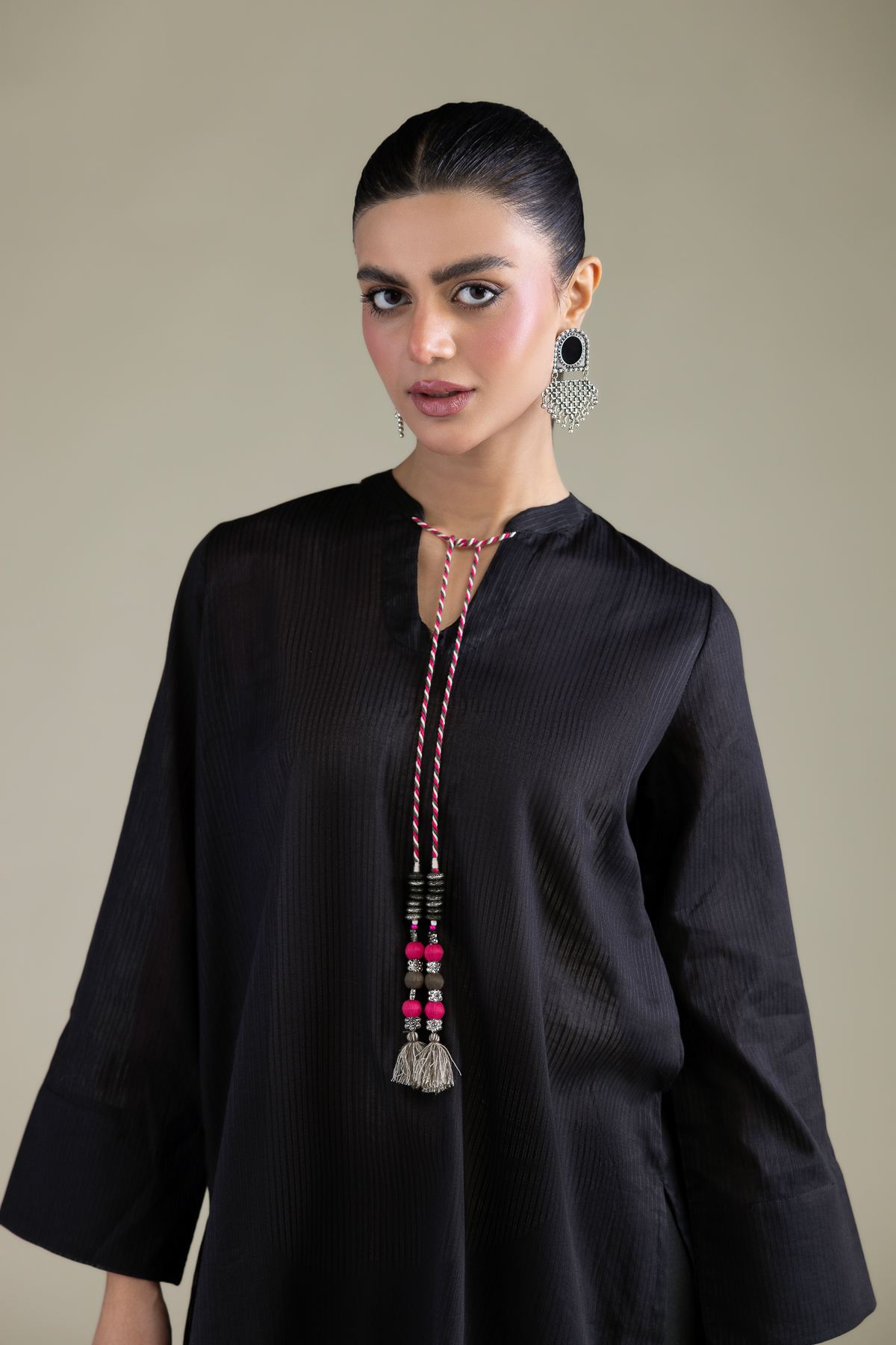 Dyed Cotton Dobby Short Black Kurta - 8-26-209-A-D1-VG