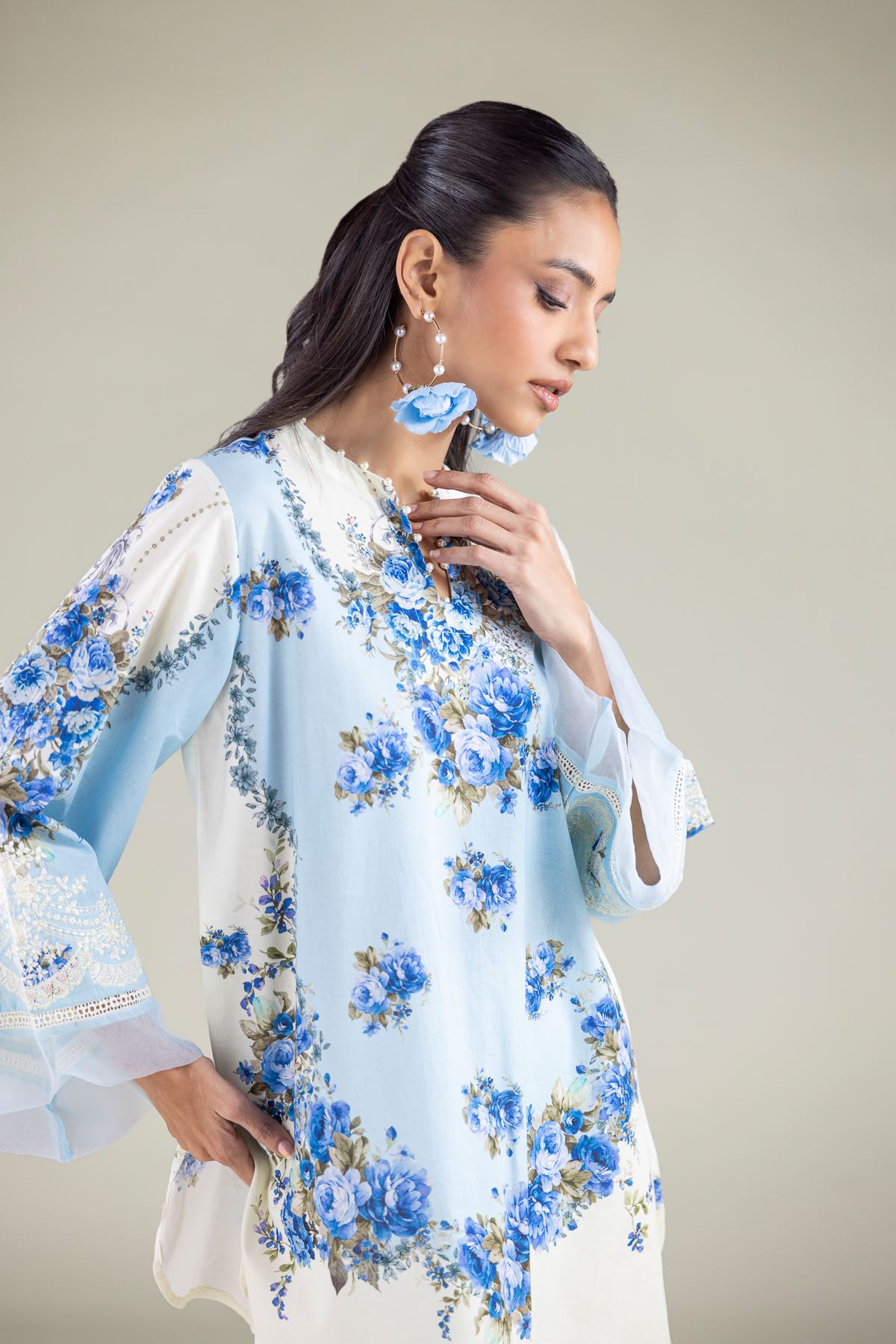 Embroidered Cambric Floral Flared Kurta - 1-26-120-A-D-VG