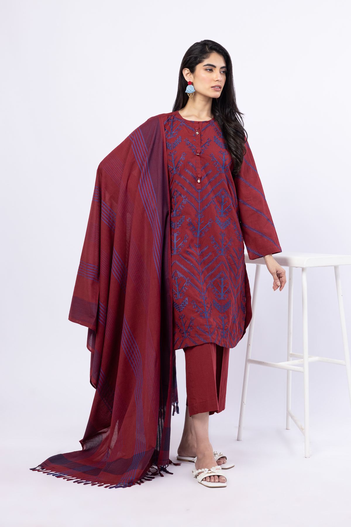 Embroidered Handwoven Cotton Kurta - 25-08K3-07TA-VG