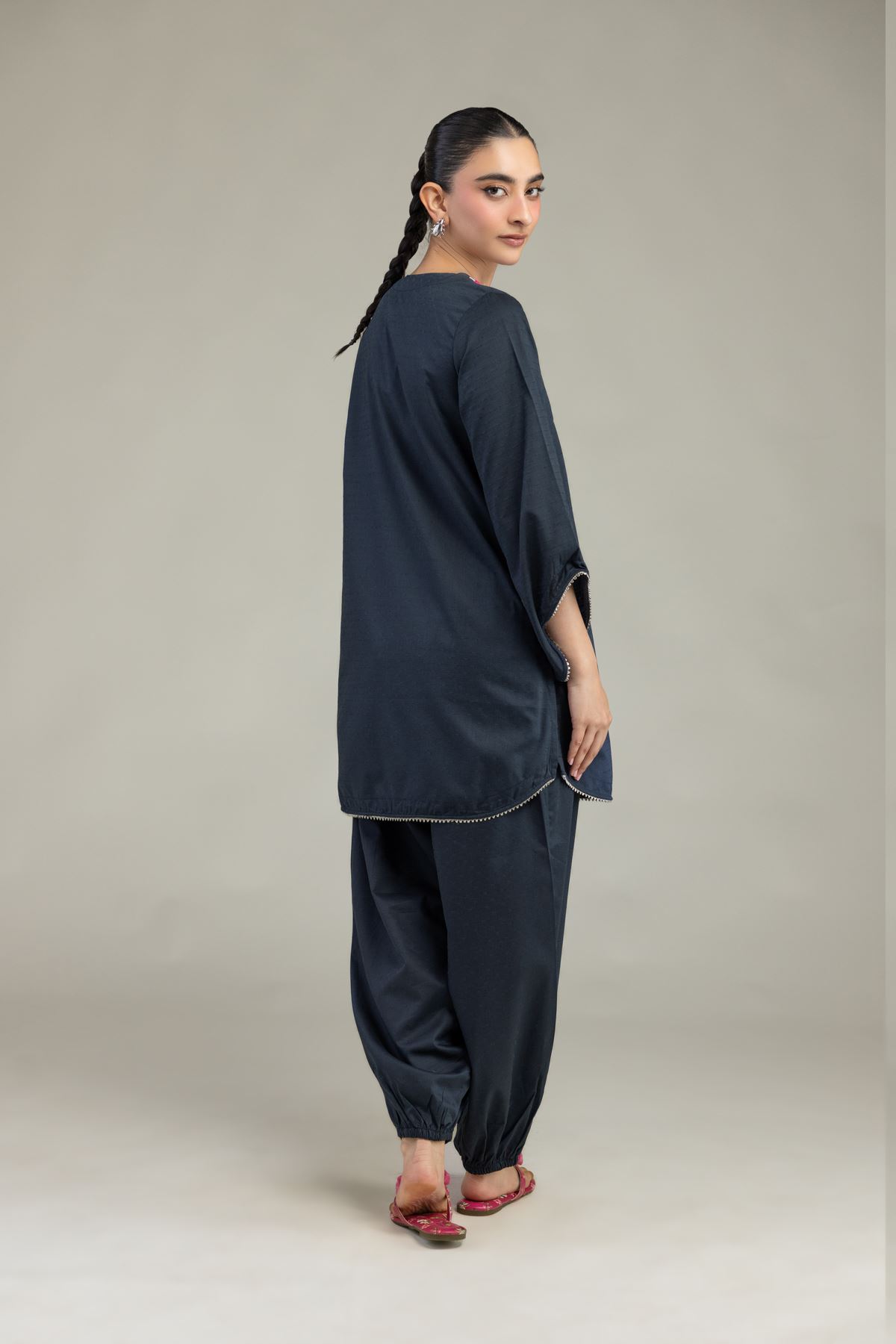 Embroidered Textured Cotton Viscose V-Neck Cotton Kurta - 1-26-236-A-J1-VG
