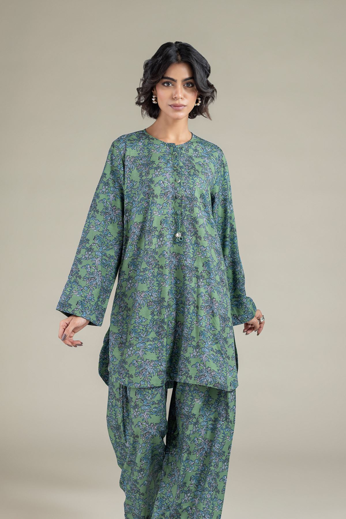 Printed Raw Silk Kurta - 25-10-12E9-02TA-VG