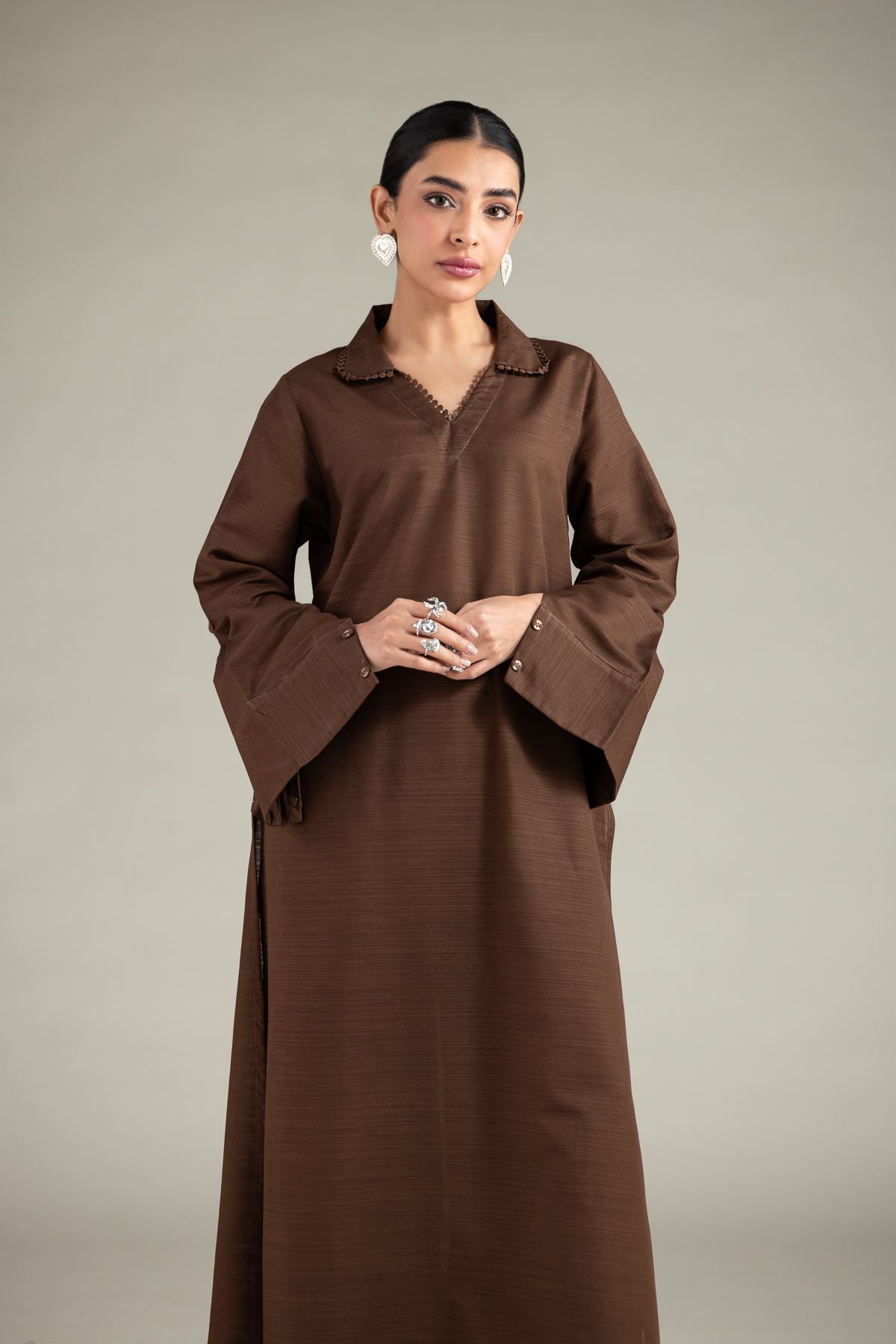 Dyed Textured Cotton Wing Collar Kurta - 1-26-109-A-I-VG