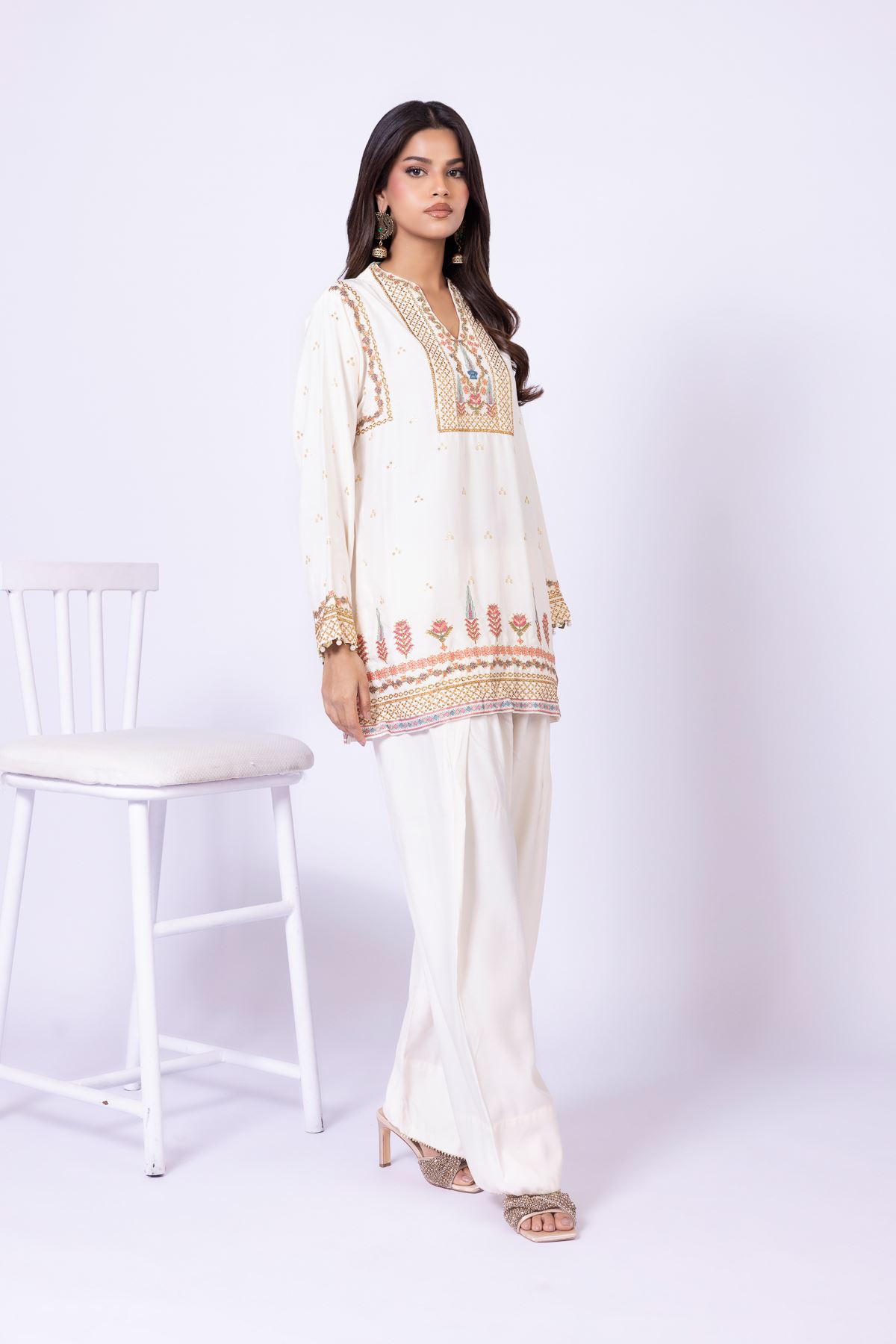 Embroidered Raw Silk Kurta - 25-W02iB-02TA-VG
