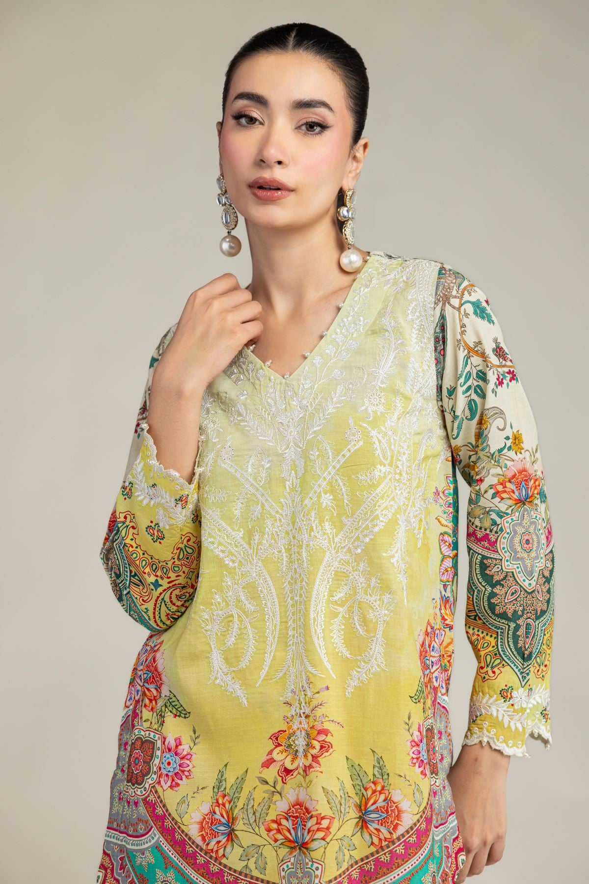 Embroidered Raw Silk Short Floral Kurta - 2-26-212-A-A1-VG