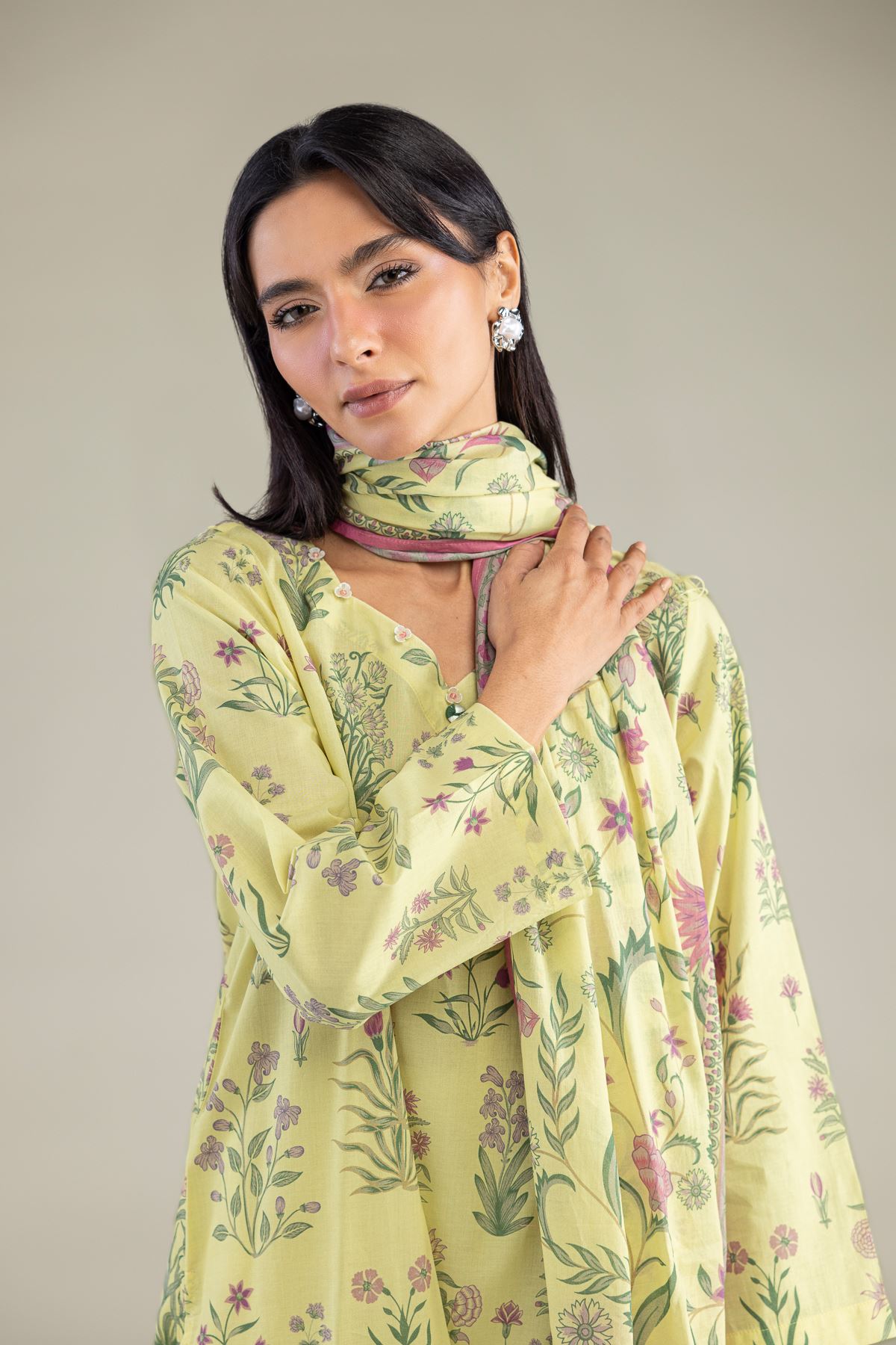 Printed Lawn Floral Lawn Dupatta - 1-26-305-C-H2-VG