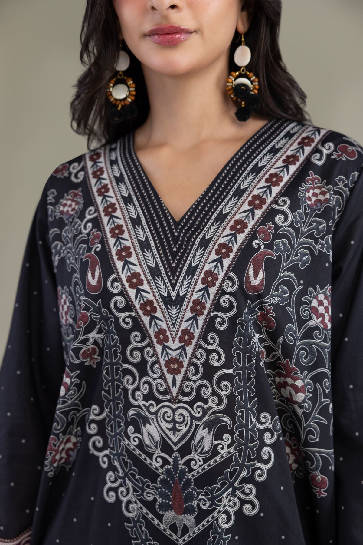 Printed Cambric Cambric V-Neck Kurta - 1-26-317B-A-F1-VG