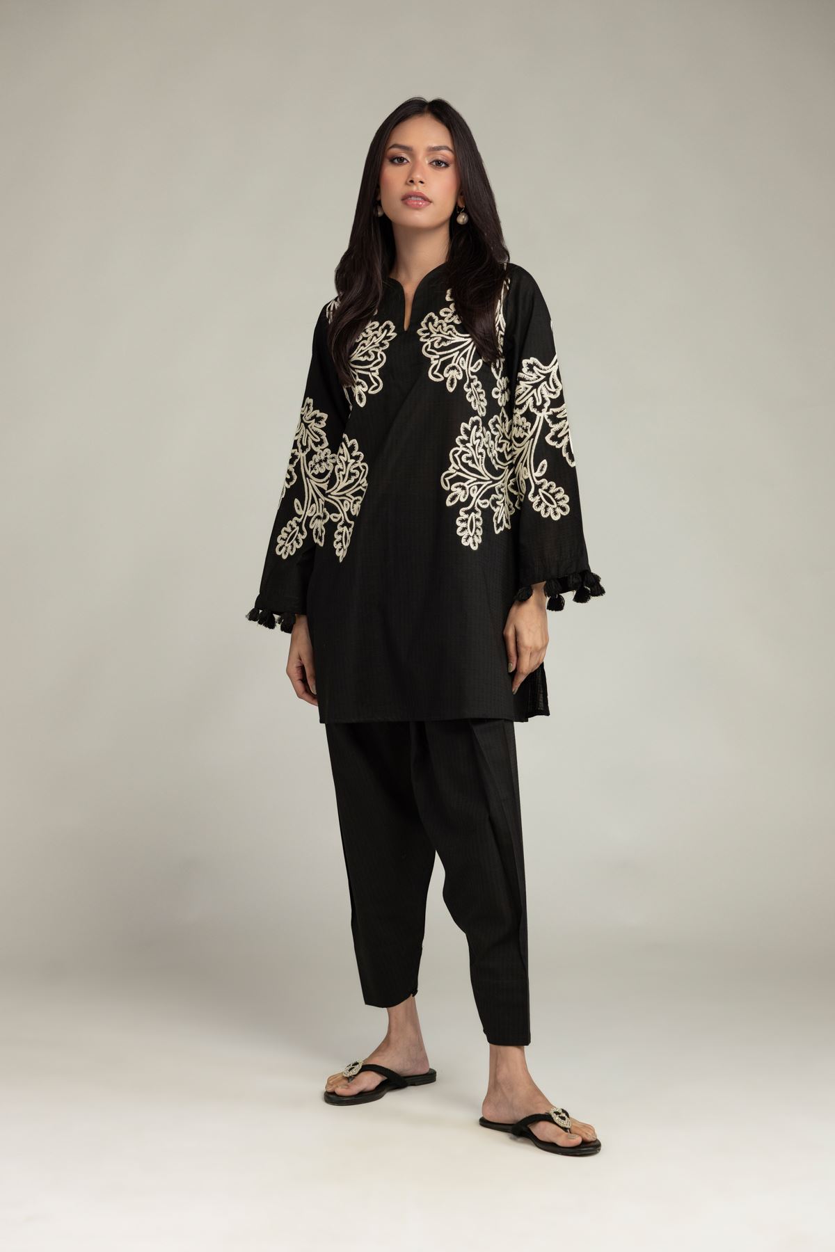 Embroidered Cotton Dobby Black Cotton Shalwar - 1-26-245-A-C1-VG