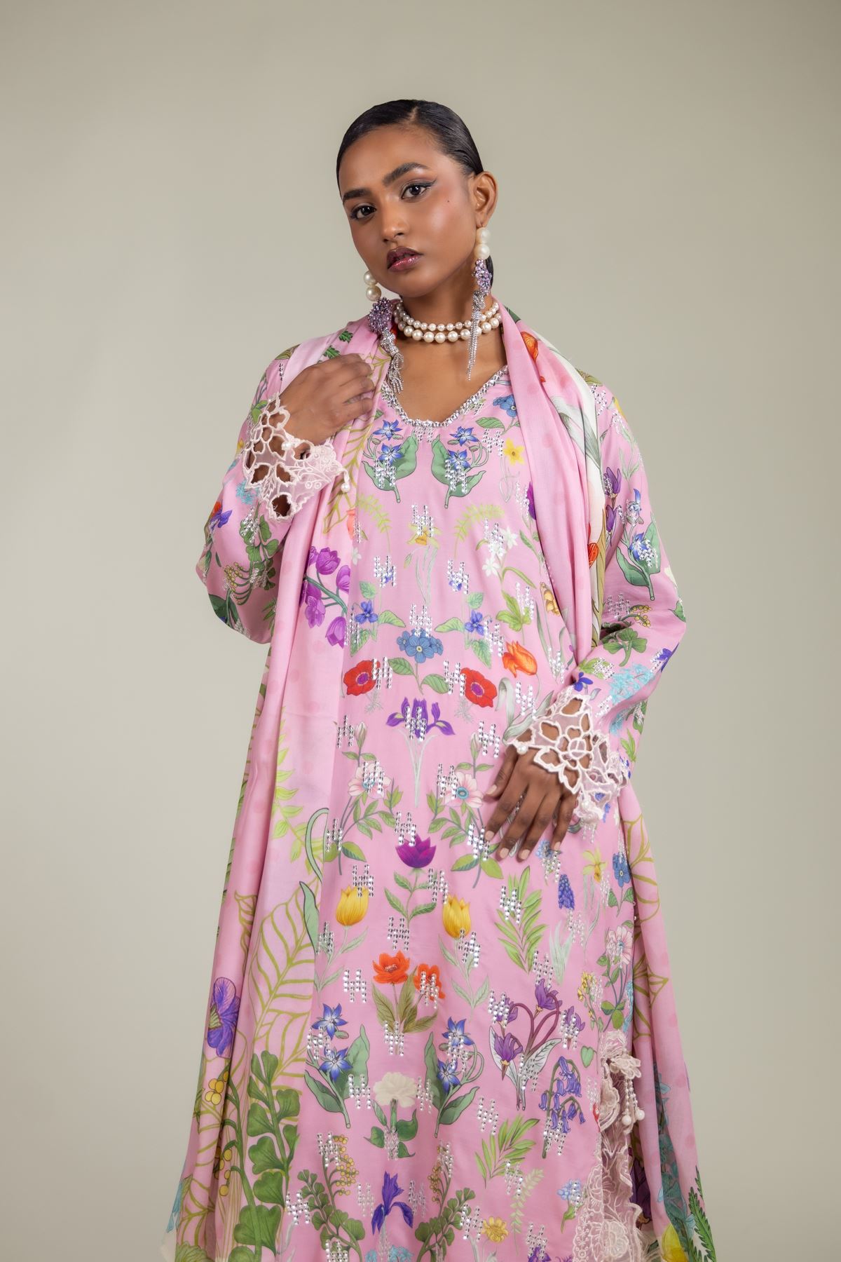 Raw Silk Floral Embroidered Suit - 2-26-105-A-D-VG