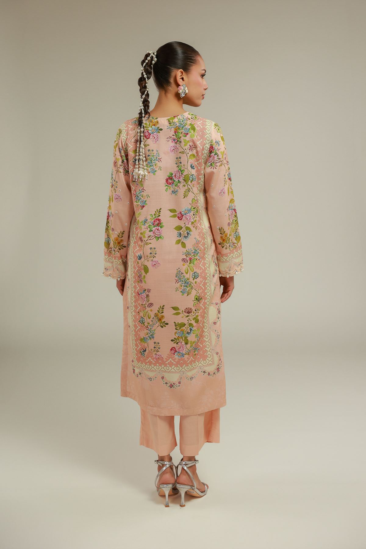 Embroidered Raw Silk Floral Longline Kurta - 2-26-101-A-D-VG