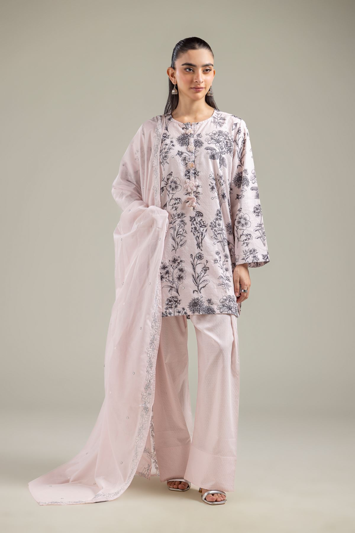 Embroidered Lawn Pink Lawn Dupatta - 1-26-118-A-D-VG