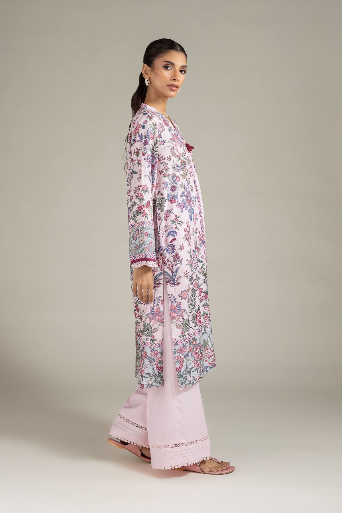 Printed Raw Silk Kurta - 25-08-12E8-04TA-VG