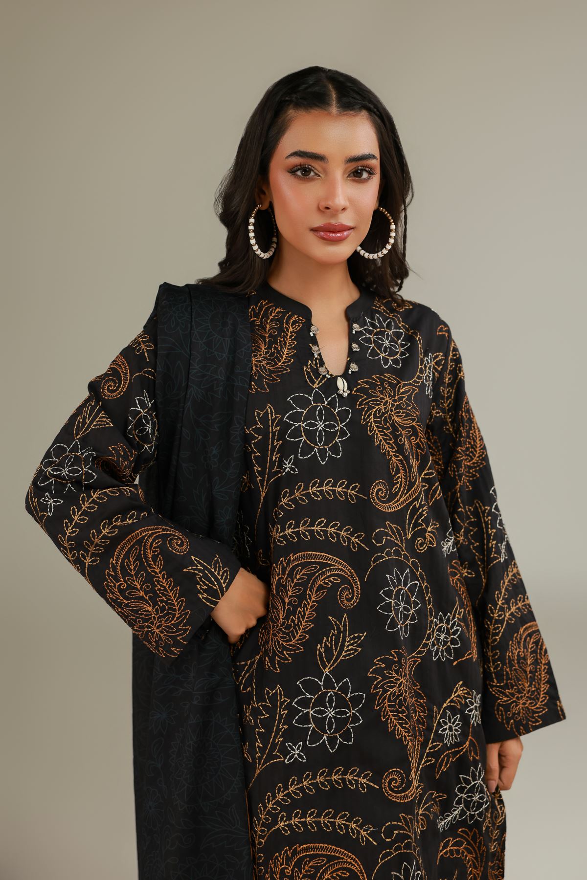 Embroidered Cotton Net Black Embroidered Dupatta - 1-26-111-A-C-VG