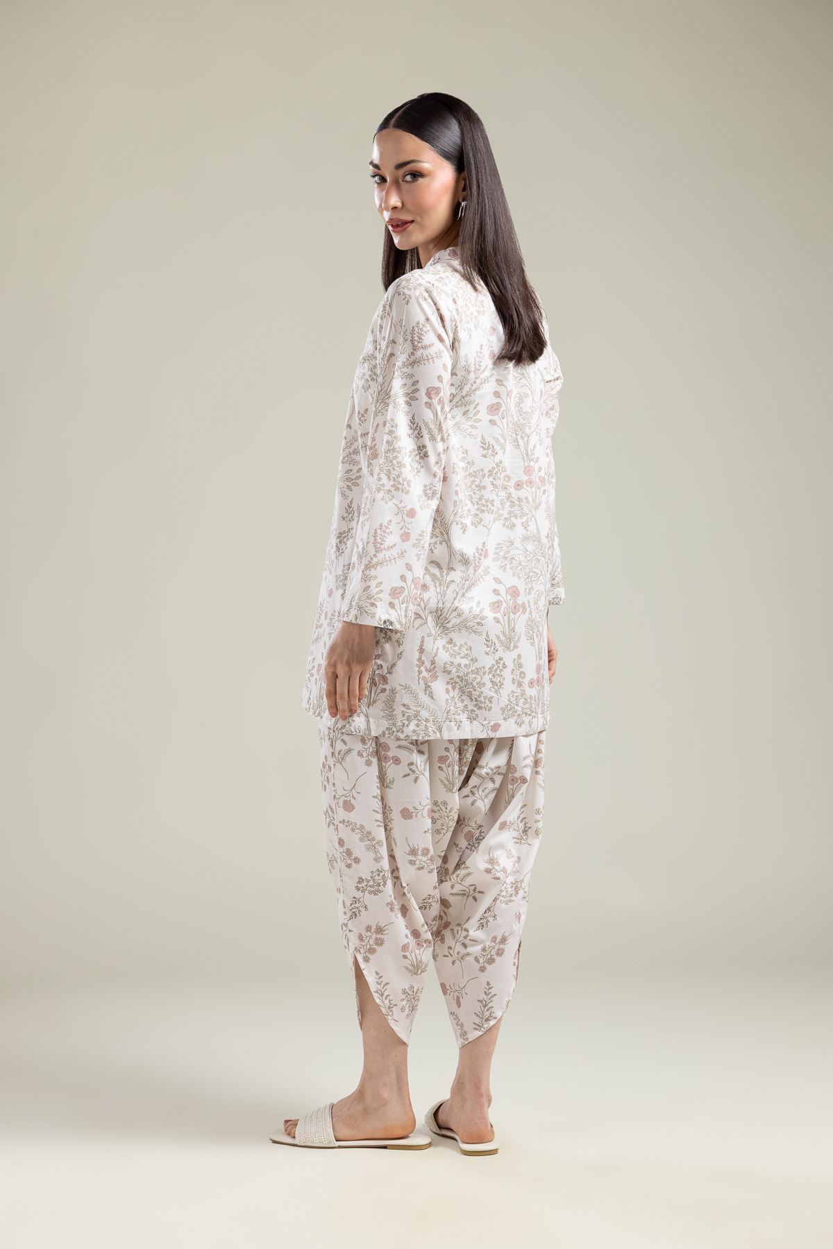 Printed Cotton Viscose Floral V-Neck Kurta - 1-26-134-A-F-VG