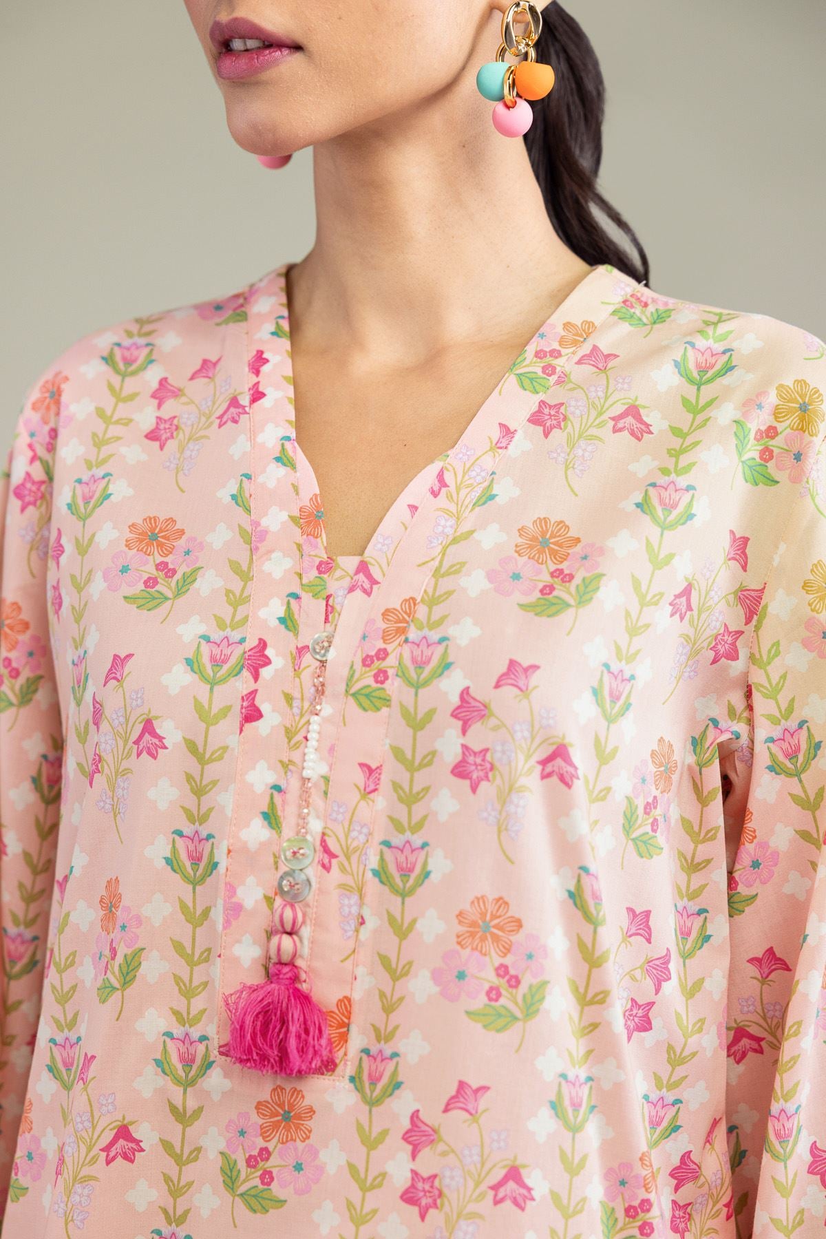 Printed Cambric Peach Cambric Kurta - 1-26-213-A-G1-VG