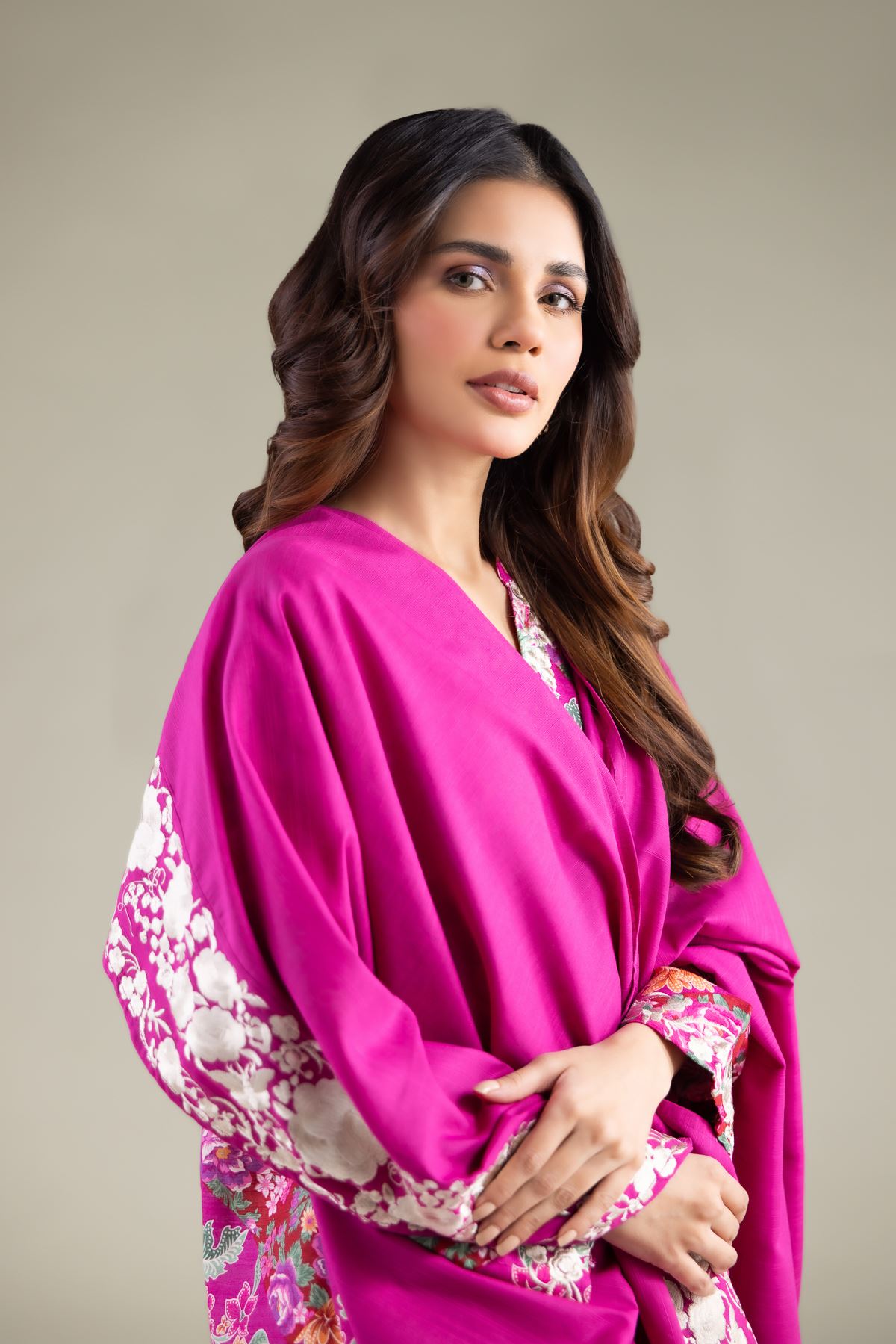 Embroidered Textured Cotton Floral Draped Dupatta - 1-26-115-A-B-VG