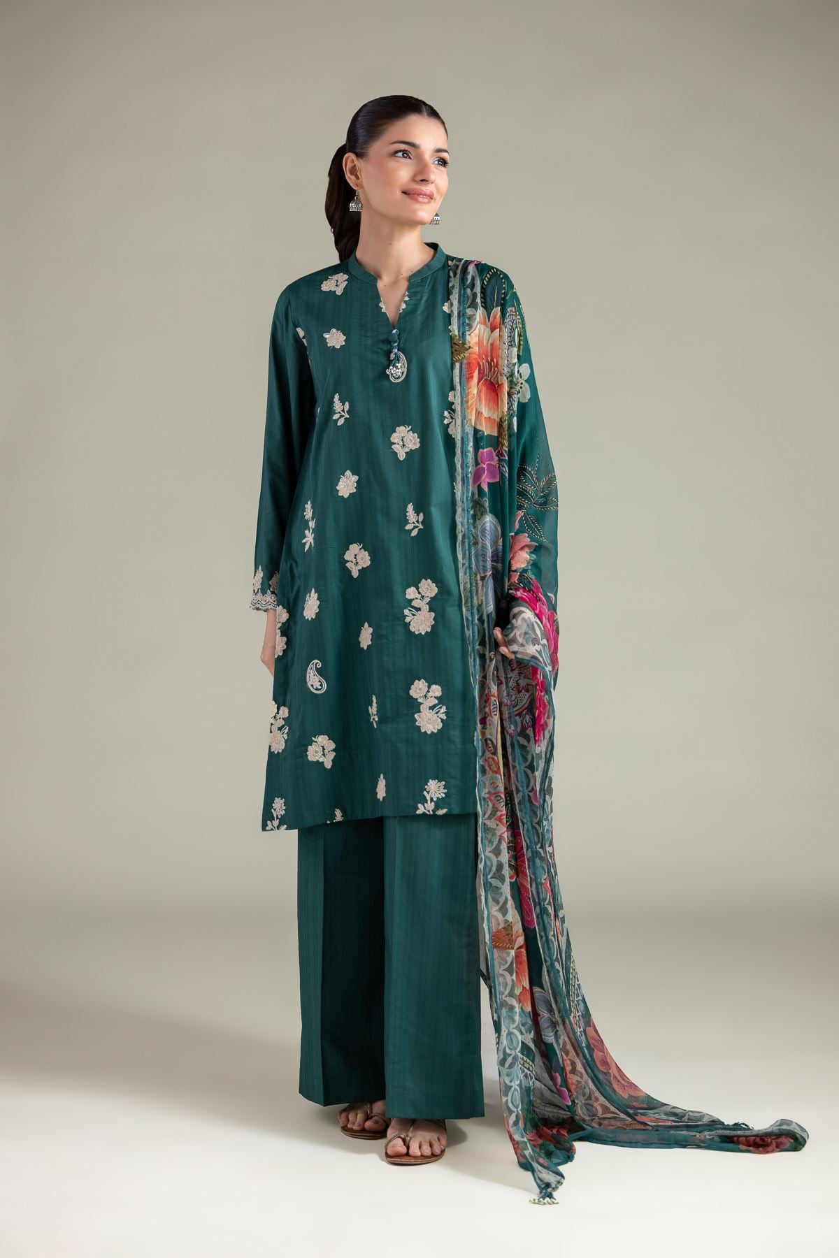 Embroidered Cotton Dobby Floral Tassel Kurta - 25-00-X2-08TB-VG