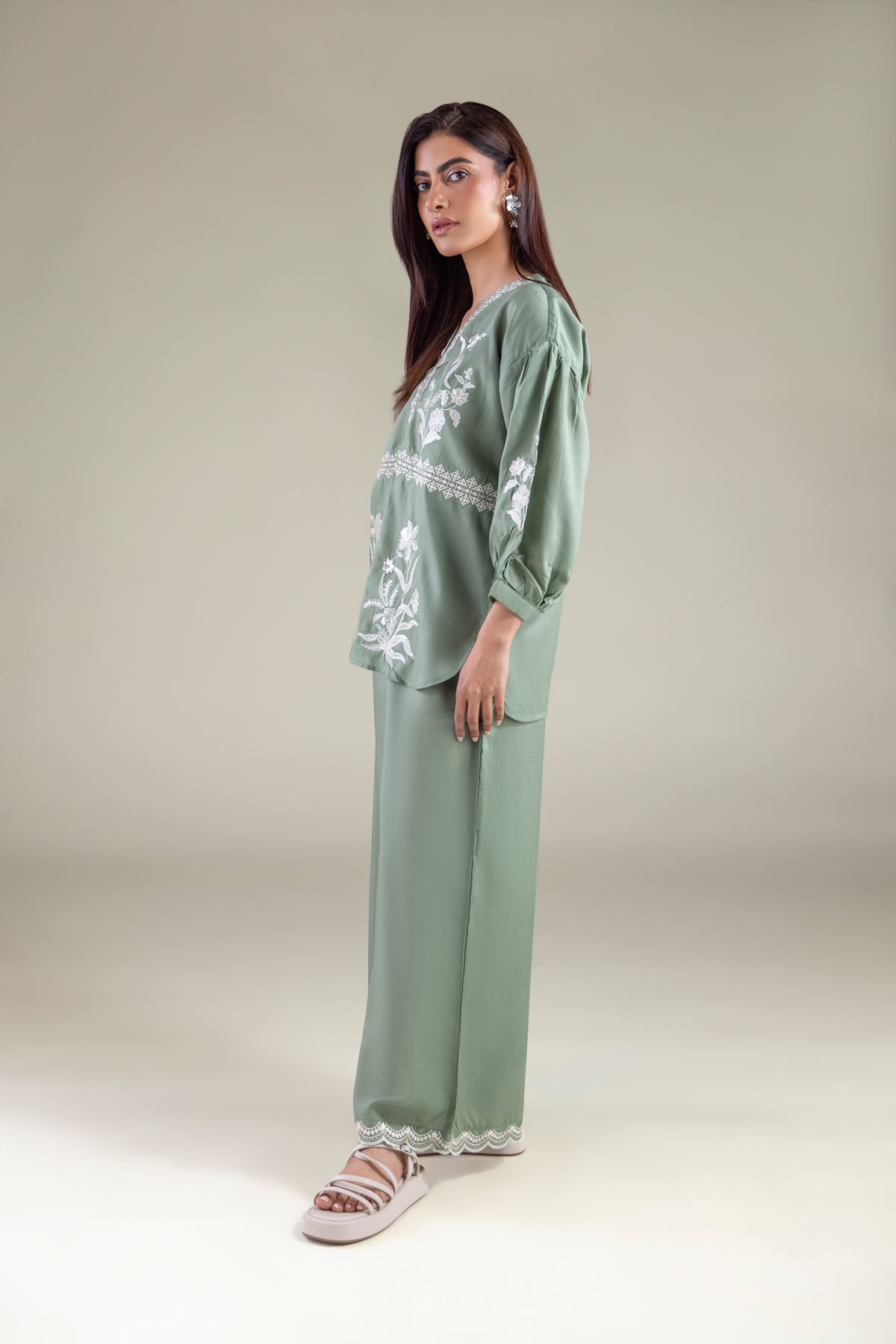 Embroidered Textured Weave Blouse - 6-26-102-A-A-VG