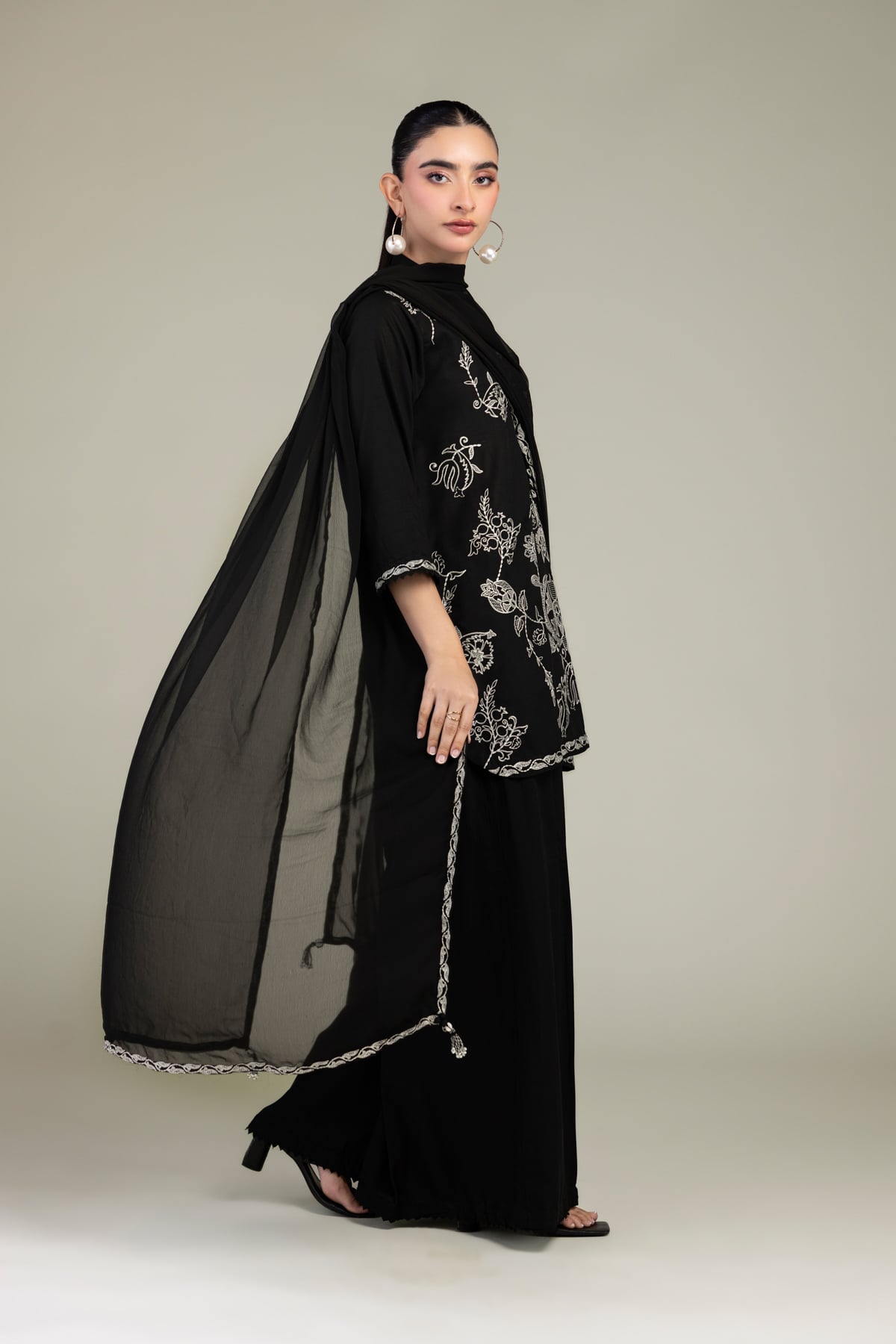 Embroidered Chiffon Black Chiffon Dupatta - 1-26-309-B-D1-VG