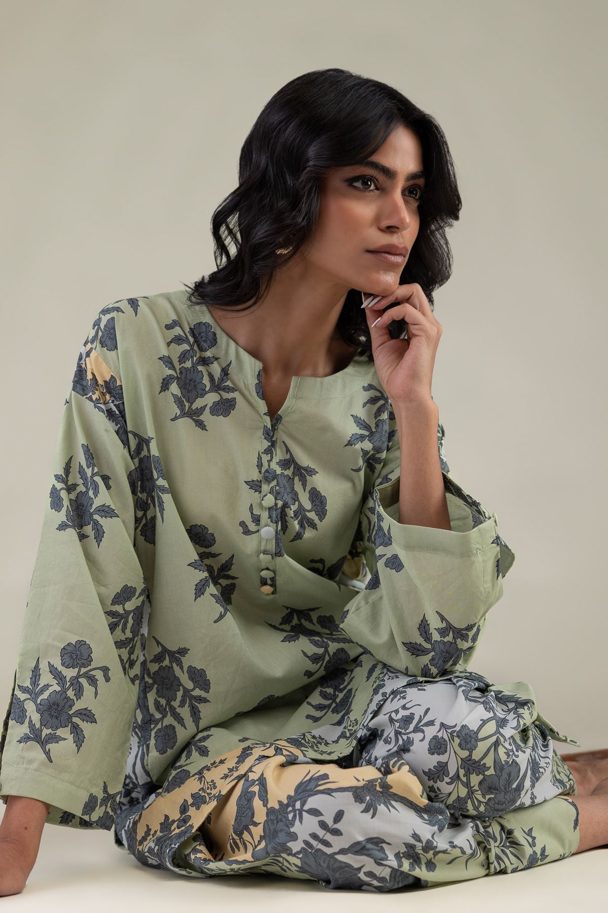 Embroidered Cambric Floral Short Kurta - 8-26-303-A-C1-VG