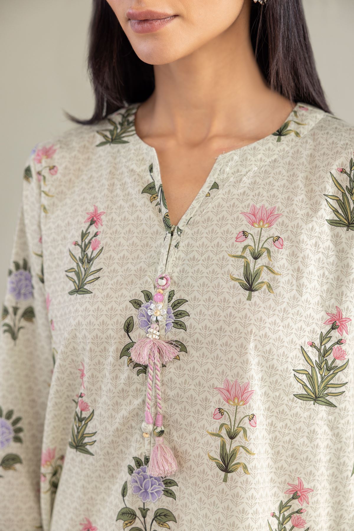 Printed Cambric Floral Cambric Kurta - 1-26-102-A-F-VG