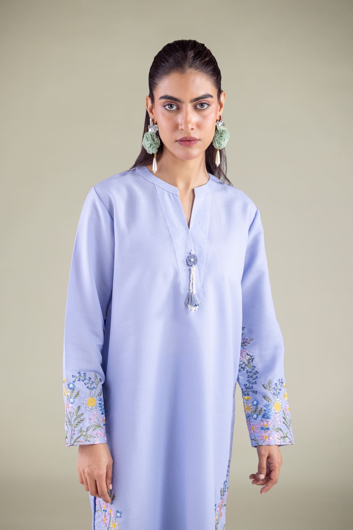 Embroidered Mesuri Floral Longline Kurta - 2-26-101-A-D-VG