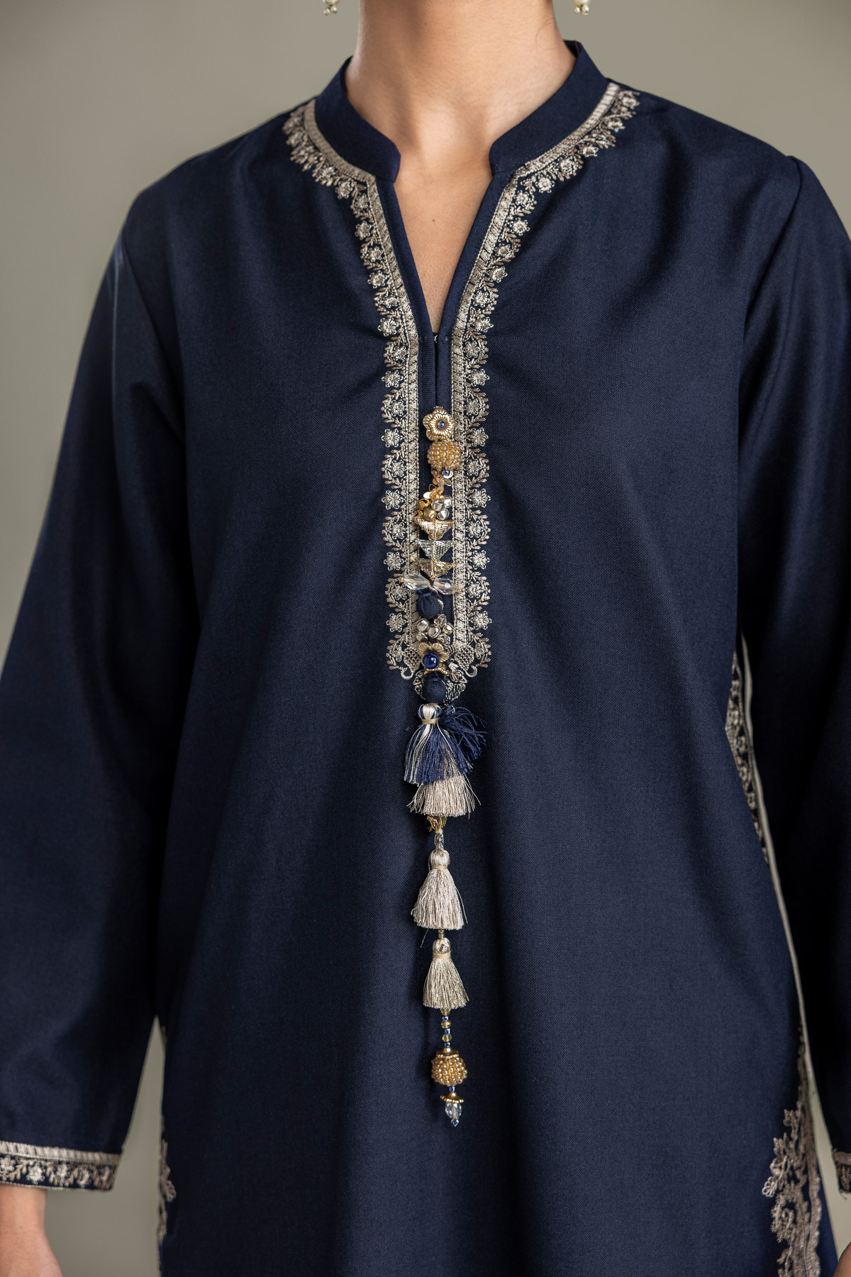 Embroidered Heavy Blended Viscose Long Navy Kurta - 1-26-431-A-D1-VG