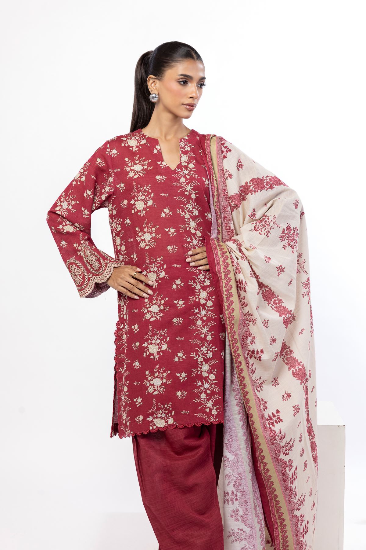 Embroidered Khaddar Tailored 3 Piece - KN23AST-VG