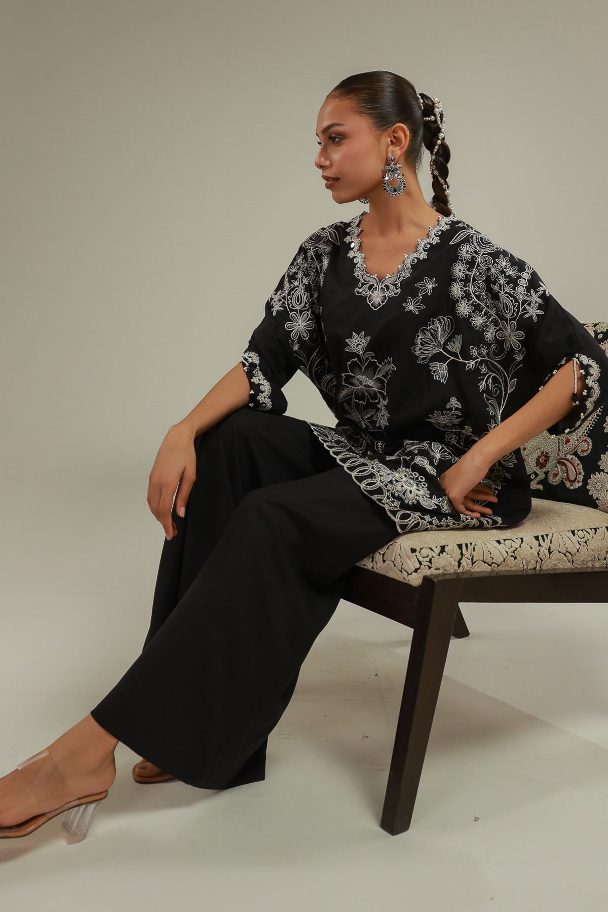 Embroidered Raw Silk Floral Pearled Kurta - 2-26-101-A-G-VG