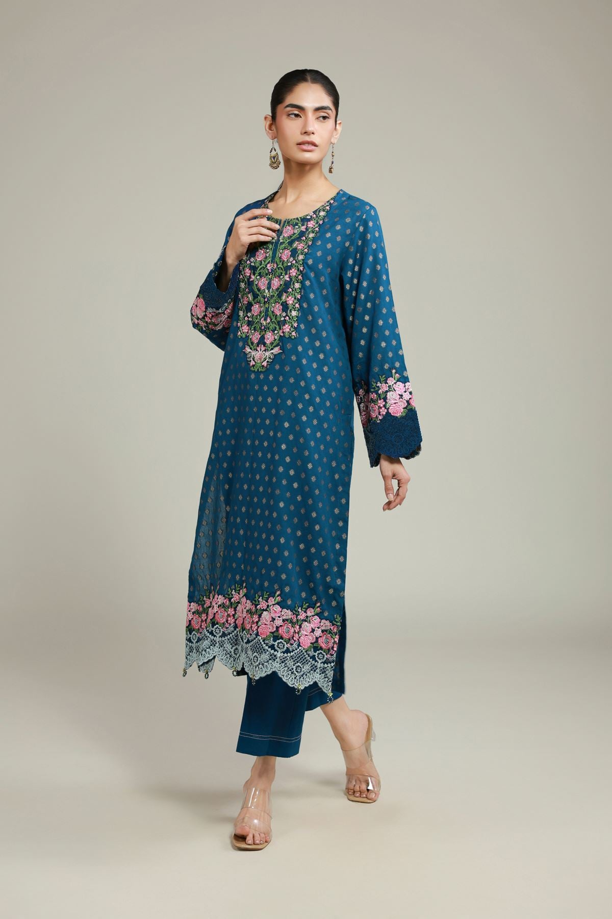 Embroidered Jacquard Jacquard Tailored Set - 1-26-135-A-D-VG