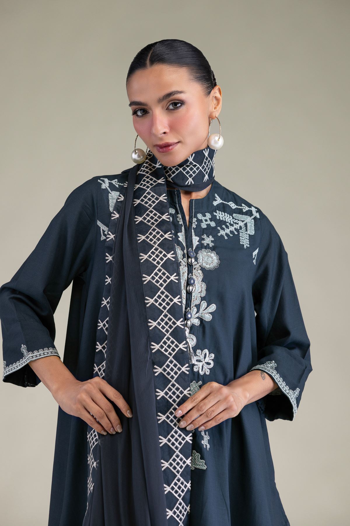 Embroidered Chiffon Chiffon Navy Dupatta - 2-26-206-A-H1-VG