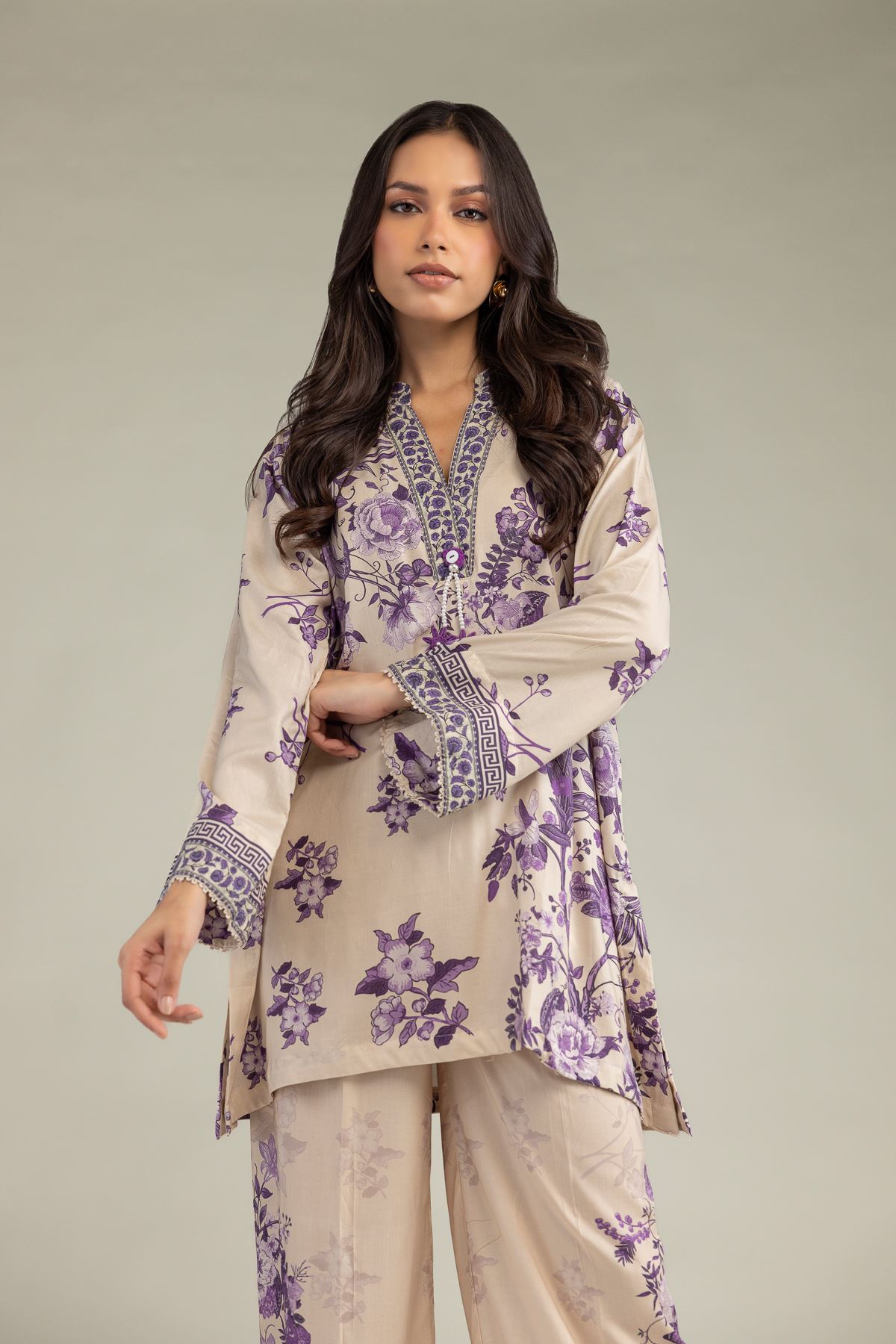 Printed Viscose Floral V-Neck Kurta - 14-26-304-A-D1-VG