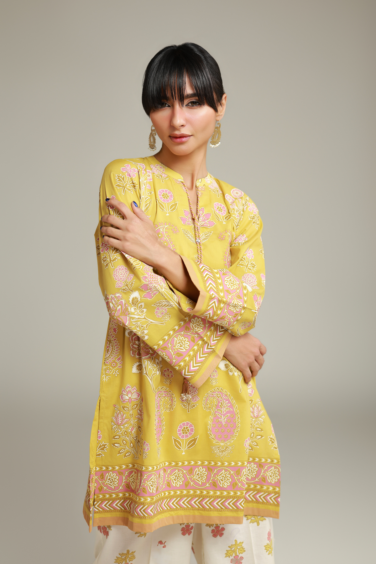 Printed Cambric Cambric Drawstring Kurta - 5-26-104-F-E-VG