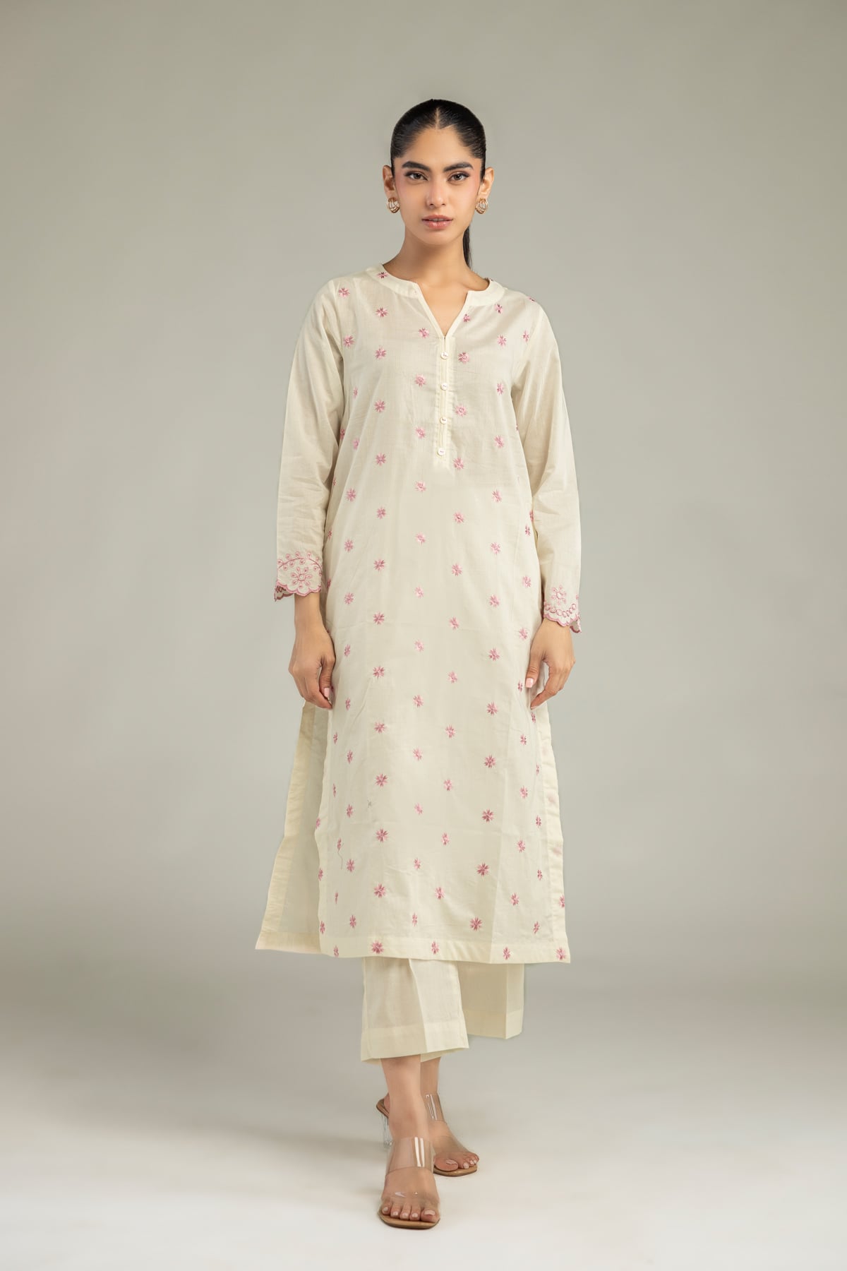 Embroidered Cambric Cambric Floral Kurta - 1-26-102-A-F-VG