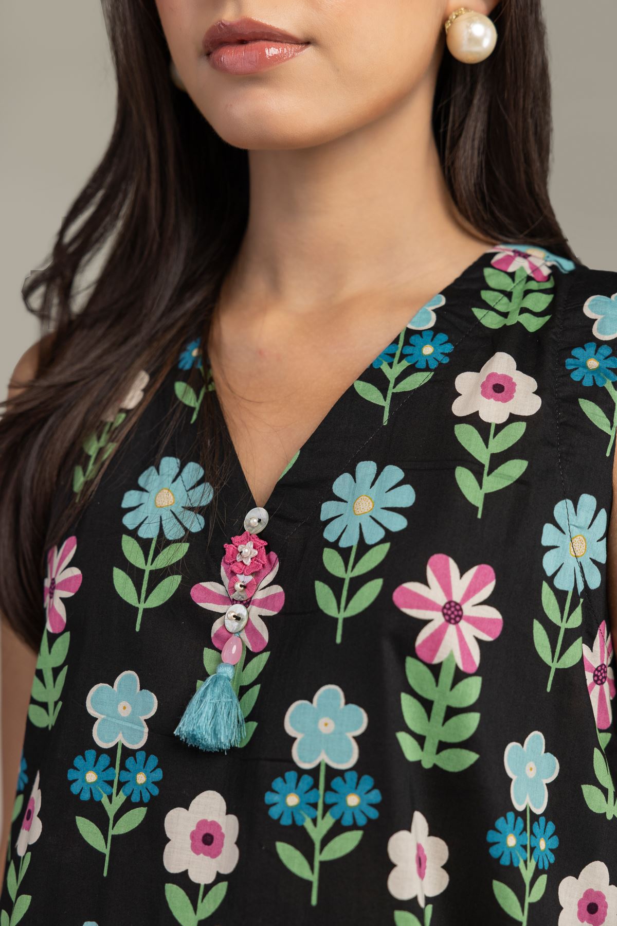 Printed Cambric Black Cambric Kurta - 8-26-304-A-B1-VG