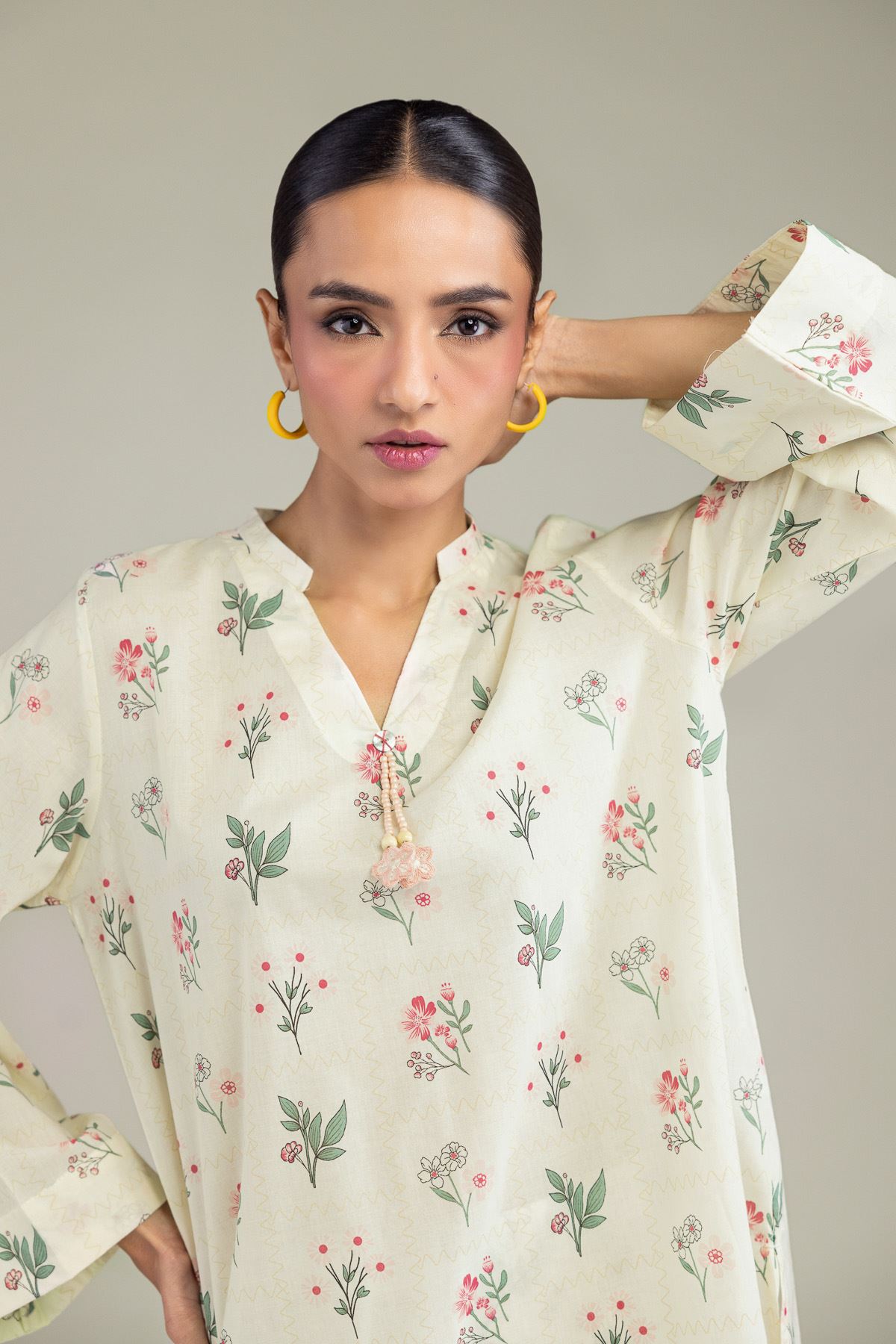 Printed Cambric Floral Cambric Kurta - 1-26-206-A-H1-VG