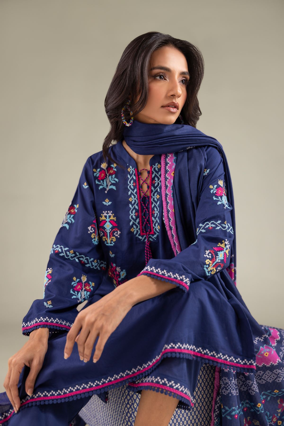 Embroidered Cambric Geometric Lace Kurta - 1-26-108-A-F-VG