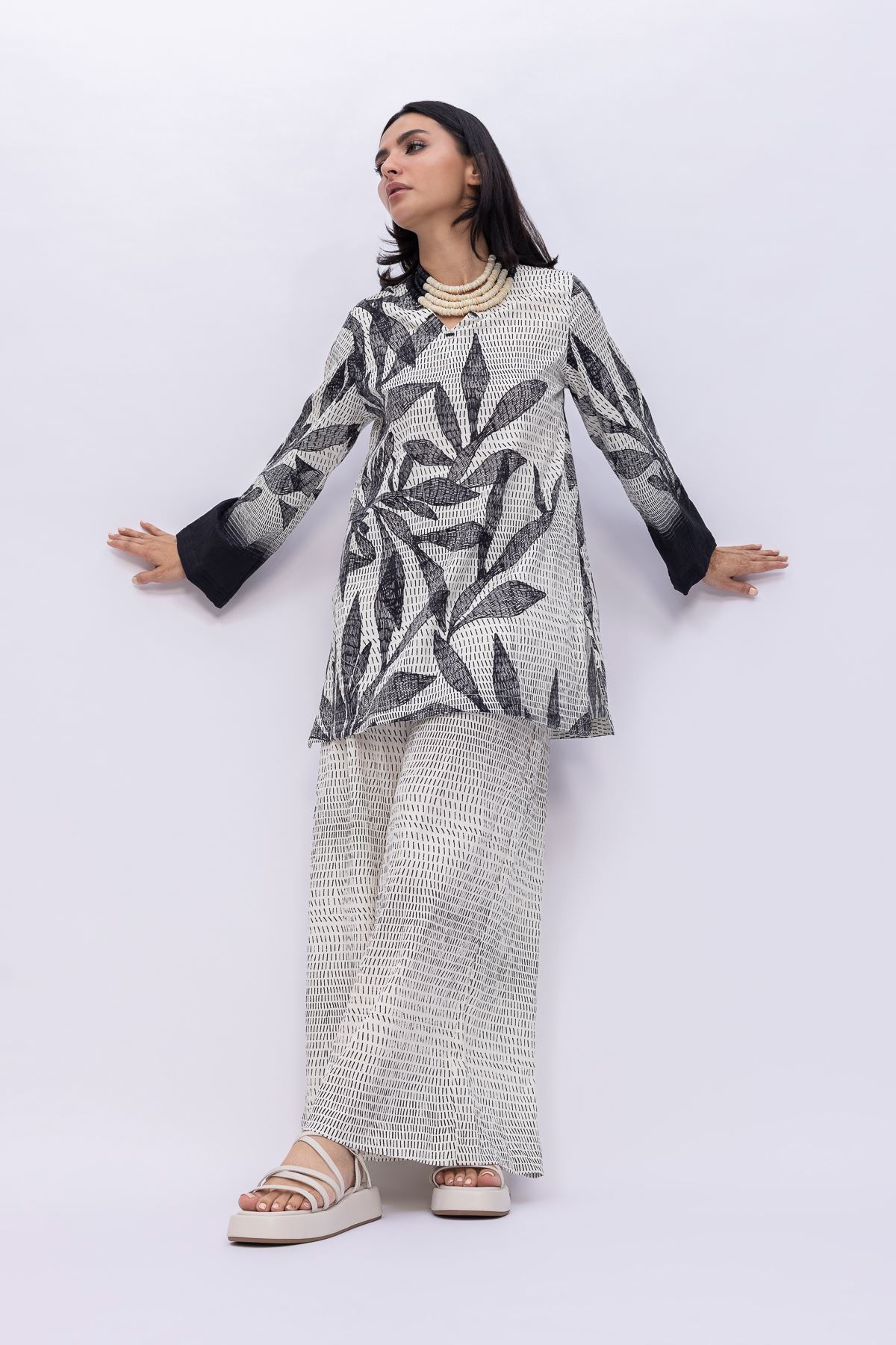 Printed Ripple Crinkle Longline Cotton Kurta - 25-04W16-04TA-VG