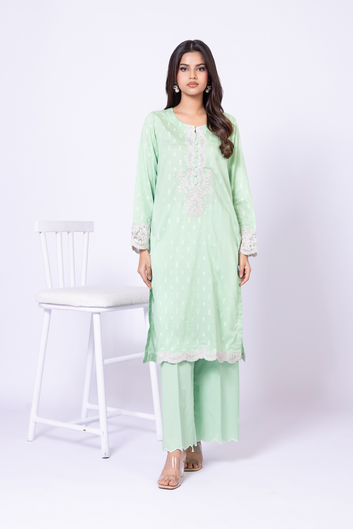 Embroidered Jacquard Kurta - 25-04E48-01TB-VG