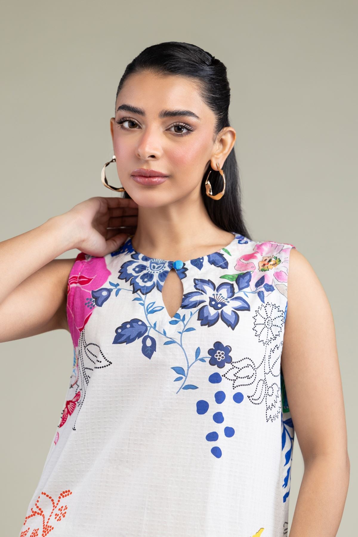 Printed Cotton Dobby Floral Sleeveless Kurta - 1-26-247-A-J1-VG