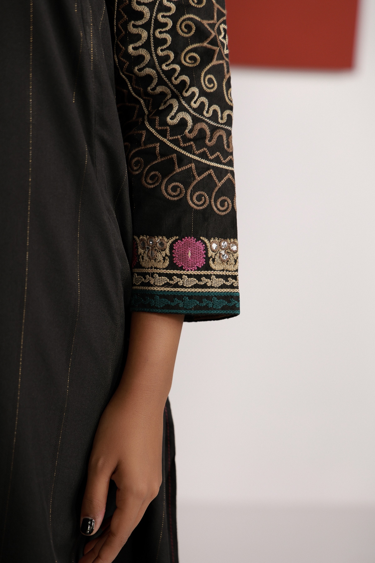 Yarn Dyed Embroidered Handwoven Kurta - 2-26-202-A-D-VG