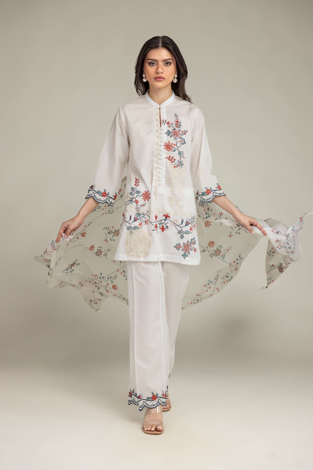 Embroidered Cotton Dobby Short Floral Kurta - T-A11-26-104FB2-VG